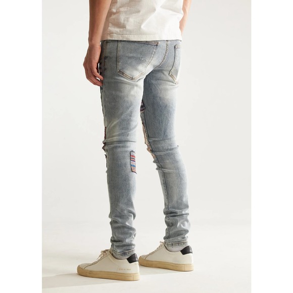 Embellish NYC Men's West Patchwork Distressed Skinny Fit Stretch Denim Jeans - Picture 3 of 5